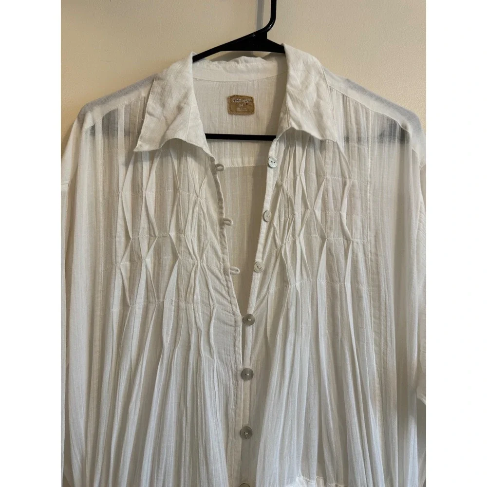 Free People Cream Maxi Button-Front Ruffled Bohemian Sea La Vie Dress - Picture 4 of 16